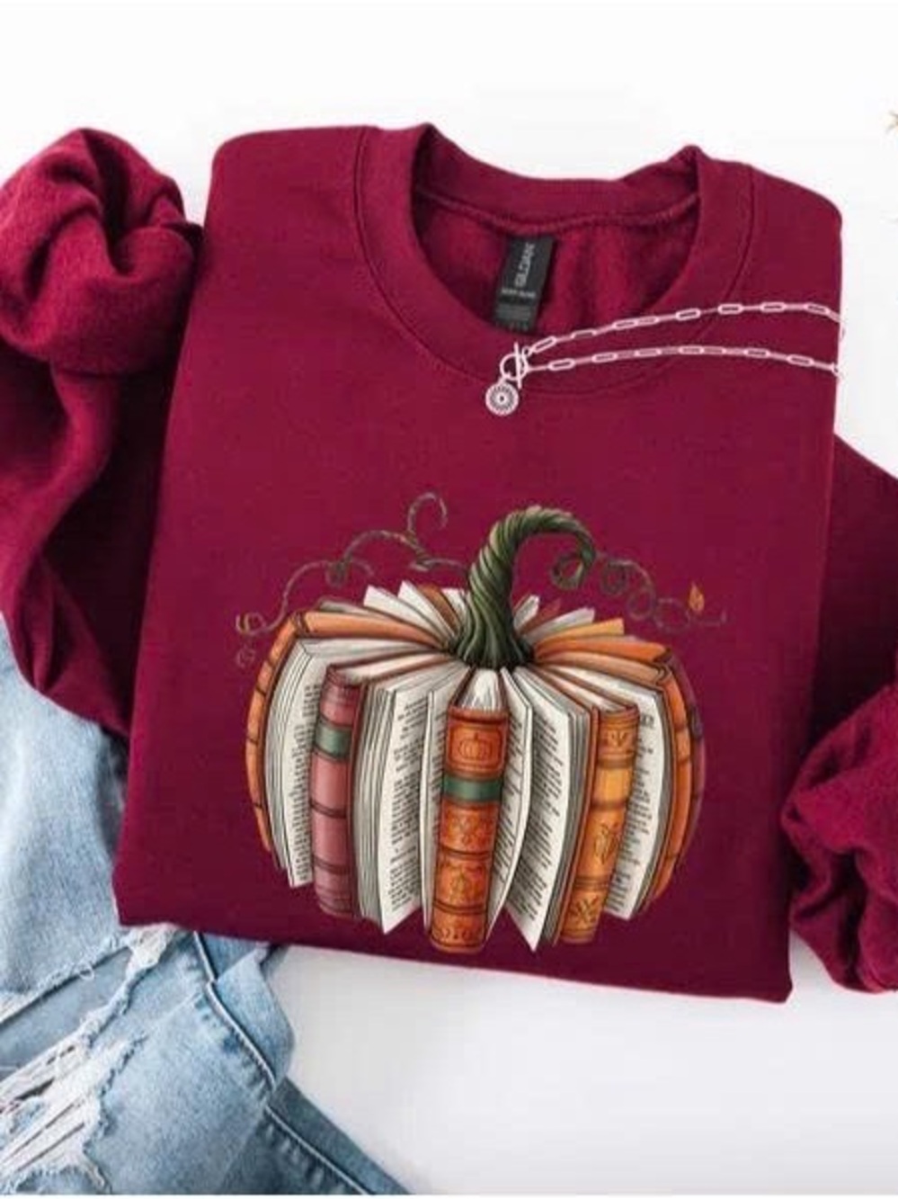 Women’s Burgundy Pumpkin Book Graphic Sweatshirt